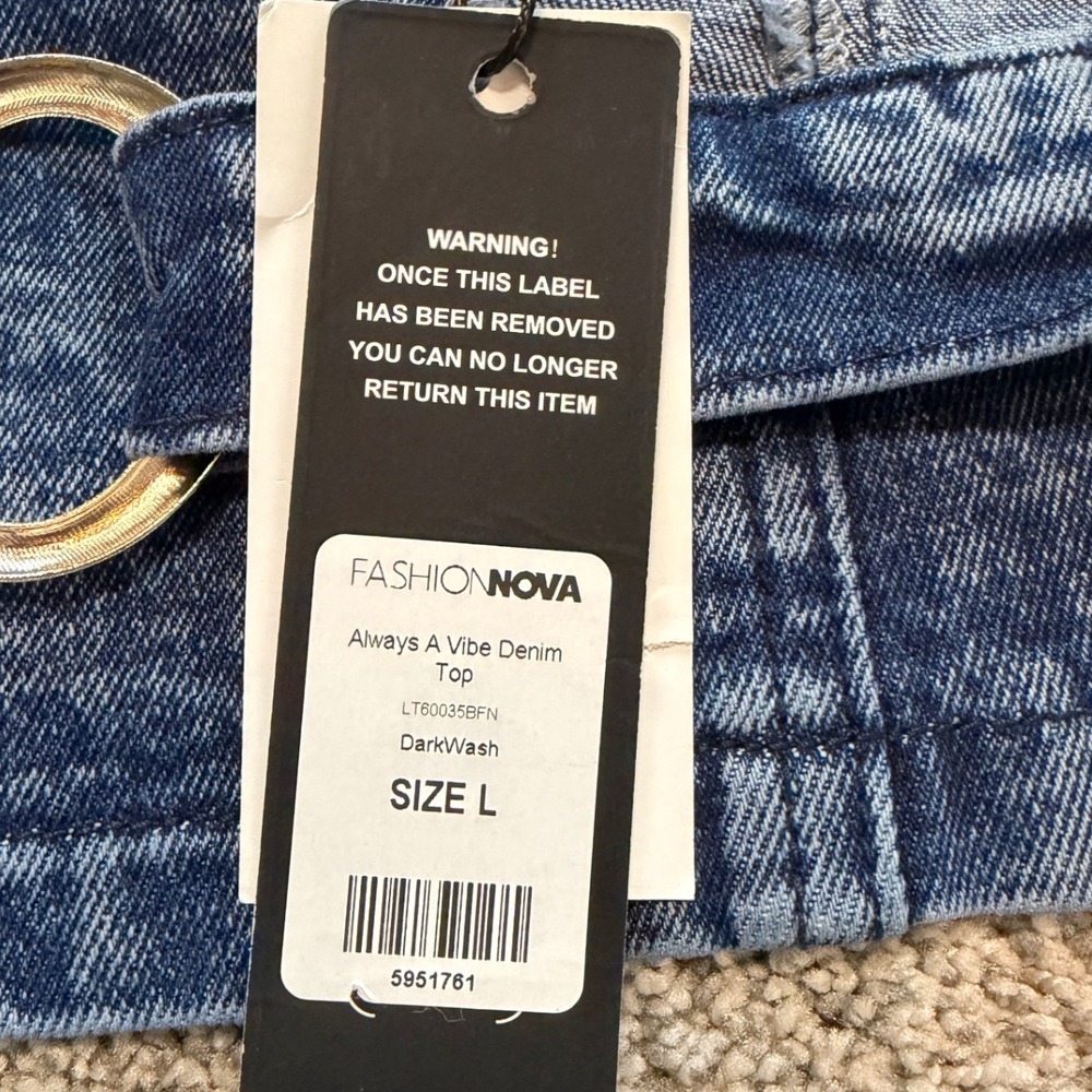 Fashion Nova Always A Vibe Denim Top Dark Wash Acid Strapless O-Ring NWT's - Picture 3 of 6